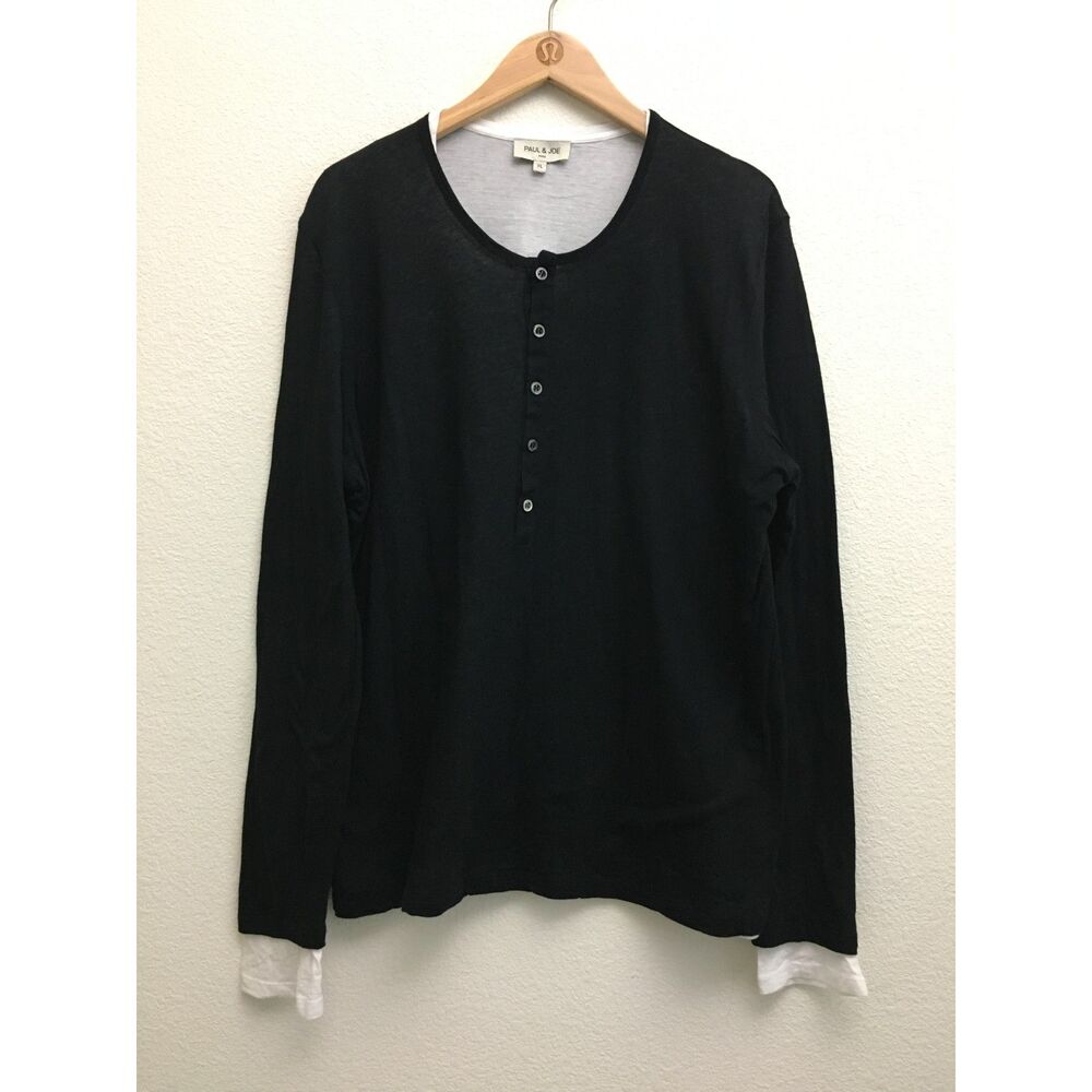 Paul & Joe Paris Men XL Black White Layered Henley Cotton Cashmere Shirt